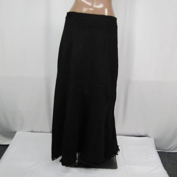 NEW BYRD Women’s Delle Maxi Skirt Black Size L Denim Flare Hem Fringe Detail - Picture 5 of 8